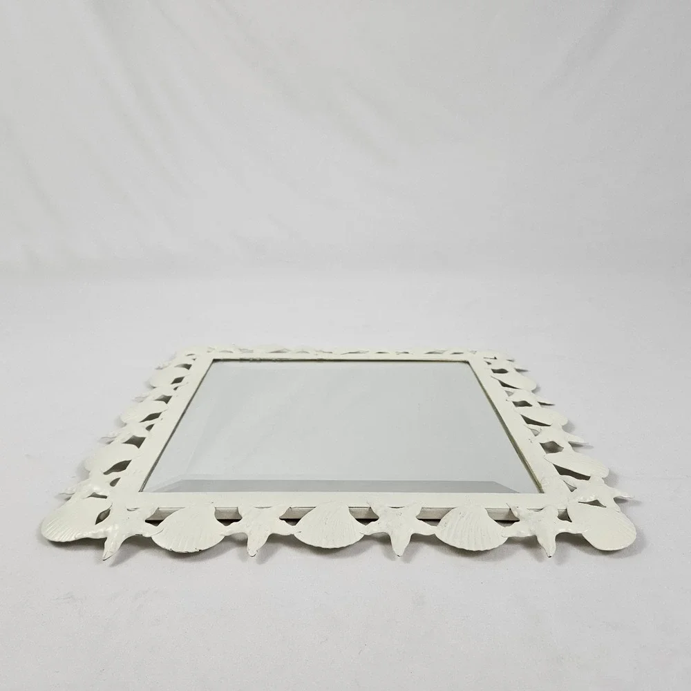 Vintage Seashell Beveled Mirror Starfish Metal Frame Palm Beach Nautical Coastal